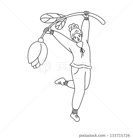 Woman Swinging on a Giant Flower Outline 133715726