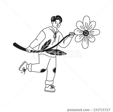 Person Holding Large Flower in Whimsical Style 133715727