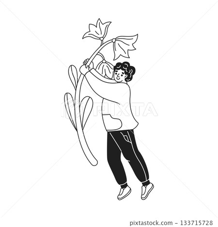 Whimsical Illustration of Young Person with Large Plant 133715728