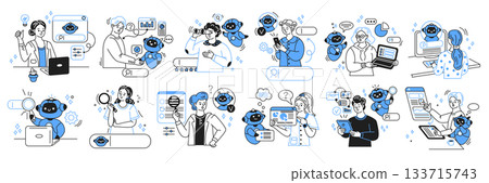 Modern AI Assistant Blue and White Concept Illustration Modern AI Assistant Blue and White Concept Illustration 133715743