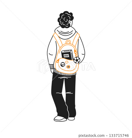Illustration of teen with backpack and casual outfit 133715746