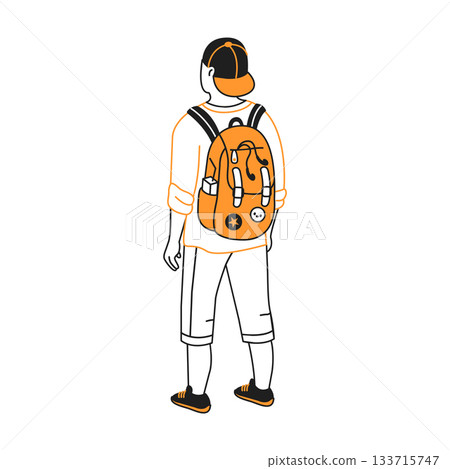 Illustration of Person with Orange Backpack Facing Away Illustration of Person with Orange Backpack Facing Away 133715747