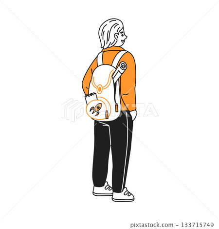 Illustration of person with backpack in casual style Illustration of person with backpack in casual style 133715749