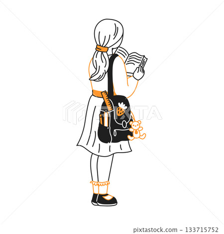 Illustration of Schoolgirl with Backpack Reading 133715752