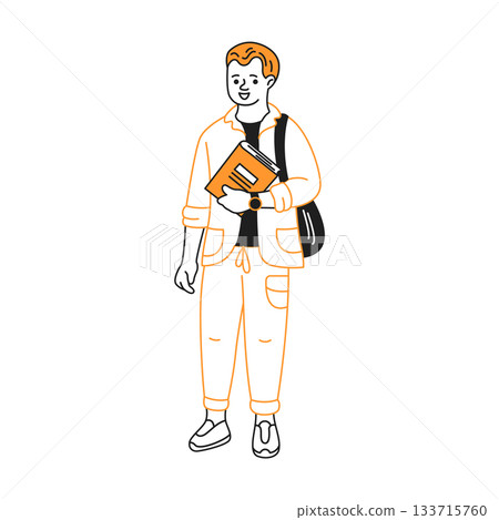 Young Student Carrying Books and Backpack Young Student Carrying Books and Backpack 133715760