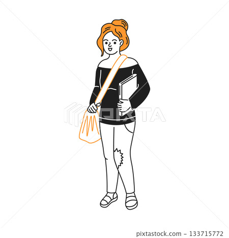 Illustration of a Woman with Bag and Folder Illustration of a Woman with Bag and Folder 133715772