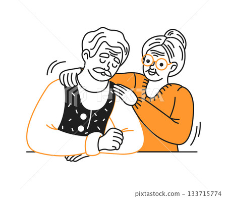 Elderly Couple Comforting Each Other Illustration Elderly Couple Comforting Each Other Illustration 133715774