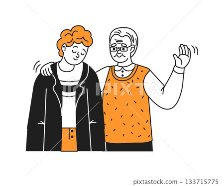 Illustration of Elder and Youthful Person Bonding 133715775