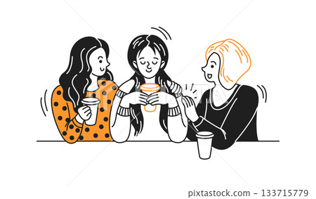 Friends Enjoying Coffee and Conversation Together 133715779