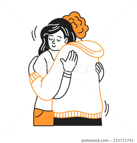 Cartoon Illustration of Two People Embracing Each Other 133715781