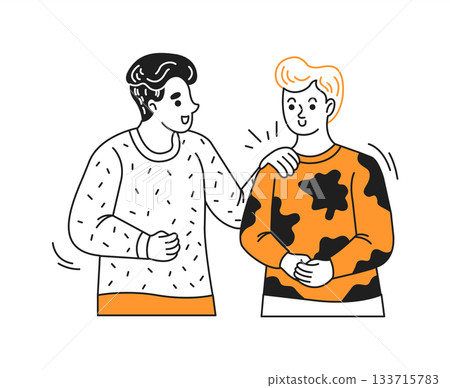 Illustration of Two Smiling Friends with Handshake Illustration of Two Smiling Friends with Handshake 133715783
