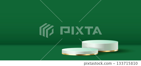 Minimalist Green Background with Two Podiums Minimalist Green Background with Two Podiums 133715810