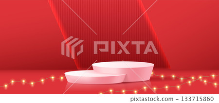 Minimalistic Display Podiums in Red Background Minimalistic Display Podiums in Red Background 133715860