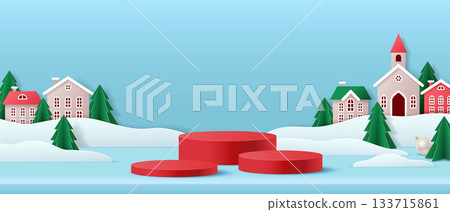 Winter Village Background with Snowy Scenery Winter Village Background with Snowy Scenery 133715861