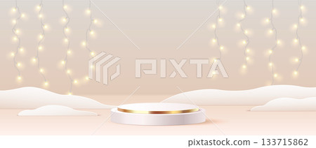 Elegant Podium Display with Soft Lights Backdrop Elegant Podium Display with Soft Lights Backdrop 133715862