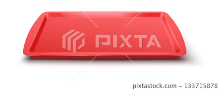 Red Plastic Tray on White Background Red Plastic Tray on White Background 133715878