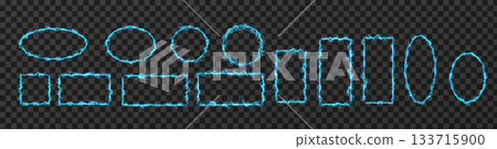 Set of Glowing Neon Electric Shapes on Transparent Background Set of Glowing Neon Electric Shapes on Transparent Background 133715900