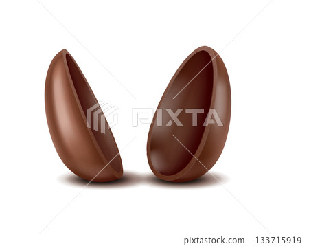 Two Halves of a Chocolate Egg on White Background 133715919