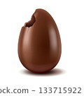Chocolate egg with bite on white background 133715922