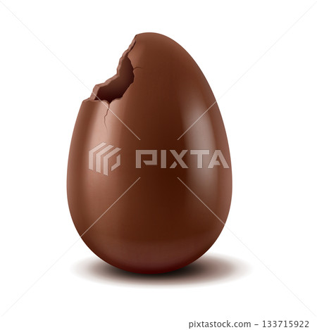 Chocolate egg with bite on white background Chocolate egg with bite on white background 133715922
