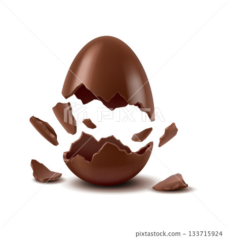 Cracked chocolate egg on white background 133715924