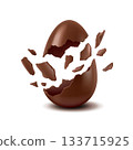 Exploding Chocolate Egg on White Background 133715925