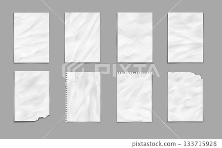 Crumpled Paper Textures Collection on Gray Background 133715928