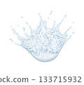 Dynamic Water Splash with Droplets on White Background 133715932