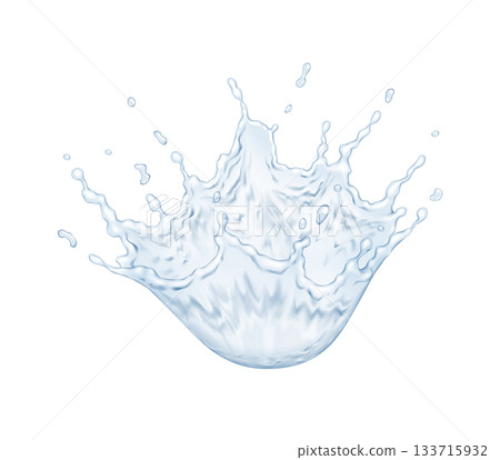 Dynamic Water Splash with Droplets on White Background 133715932