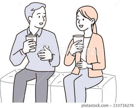 Business people chatting over coffee during a break Business people chatting over coffee during a break 133716276