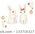 Rabbit and fruit watercolor style 133716327