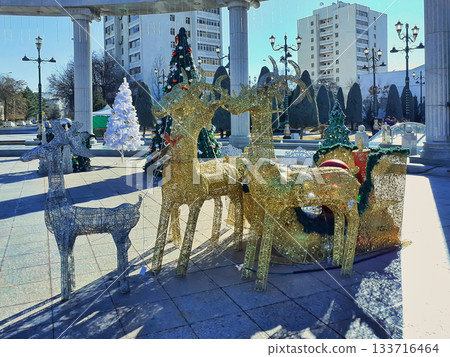 New Year's decorations on the streets of Ashgabat 133716464