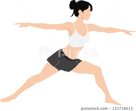 Illustration of a woman stretching after waking up in the morning routine 133716613