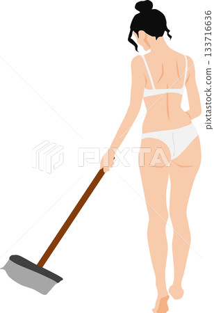 Illustration of a woman in underwear cleaning her room Illustration of a woman in underwear cleaning her room 133716636