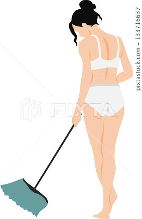 Illustration of a woman in underwear cleaning her room Illustration of a woman in underwear cleaning her room 133716637