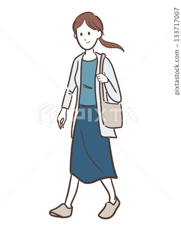 Illustration of a young woman carrying a shoulder bag Illustration of a young woman carrying a shoulder bag 133717007