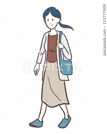 Illustration of a young woman carrying a shoulder bag 133717009