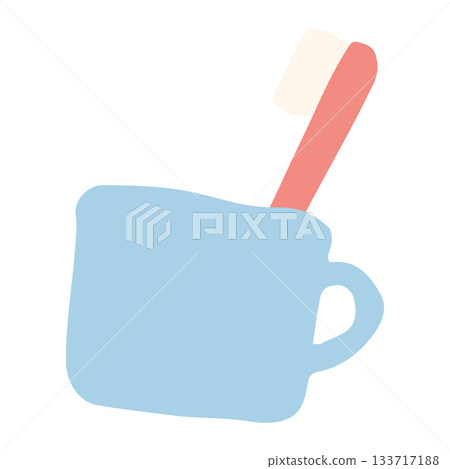 Easy kindergarten illustrations (no outlines, easy-going) | Toothbrush and cup set illustration 133717188