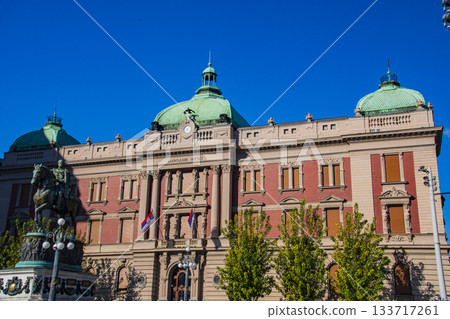 Western-style architecture in Serbia shining against the blue sky 133717261