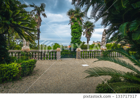 Amazing public garden with ornamental plants and great view, Italy 133717317
