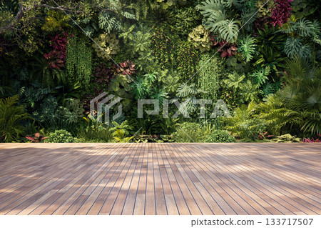 3D render of a vibrant vertical garden wall with tropical plants and flowers 3D render of a vibrant vertical garden wall with tropical plants and flowers 133717507