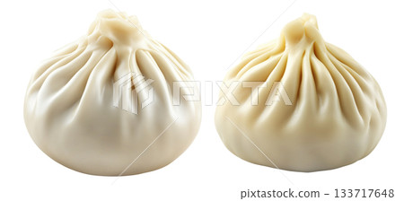 Steamed dumpling Xiao Long Bao with pleated top isolated on white background, concept of Asian traditional cuisine 133717648