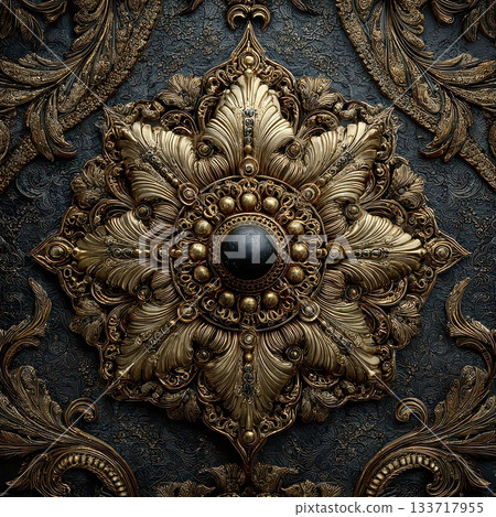 Intricate Golden Floral Design on Dark Textured Background Intricate Golden Floral Design on Dark Textured Background 133717955