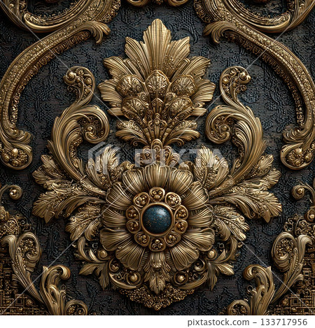Ornate Golden Floral Design with Intricate Baroque Details Ornate Golden Floral Design with Intricate Baroque Details 133717956
