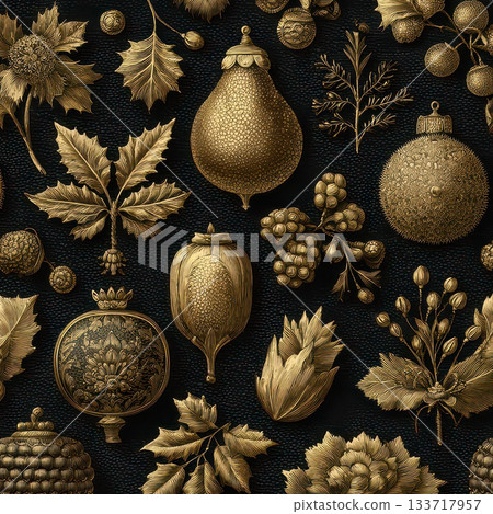 Elegant Vintage Botanical Illustrations in Gold on Black Background Elegant Vintage Botanical Illustrations in Gold on Black Background 133717957