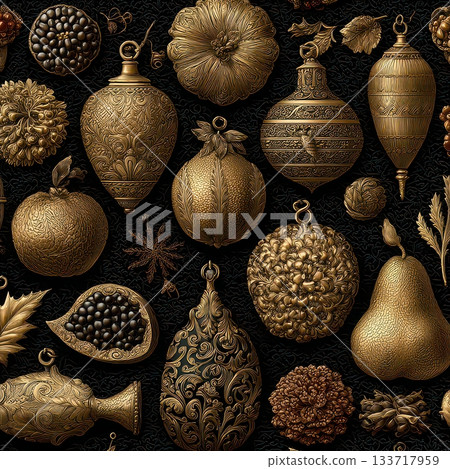 Ornate Decorative Elements and Patterns in Luxurious Gold Style 133717959