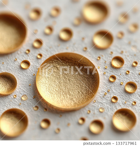 Golden Droplets on White Surface with Soft Reflections and Highlights 133717961