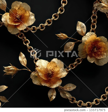 Elegant Golden Flowers with Chains on a Black Background Elegant Golden Flowers with Chains on a Black Background 133717973