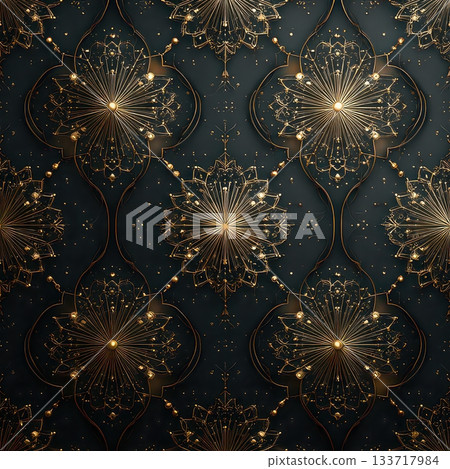 Elegant Golden Floral Pattern on Dark Background for Design Use 133717984