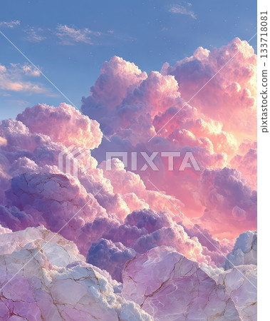 Majestic Pink Clouds Against a Clear Blue Sky at Sunset Majestic Pink Clouds Against a Clear Blue Sky at Sunset 133718081